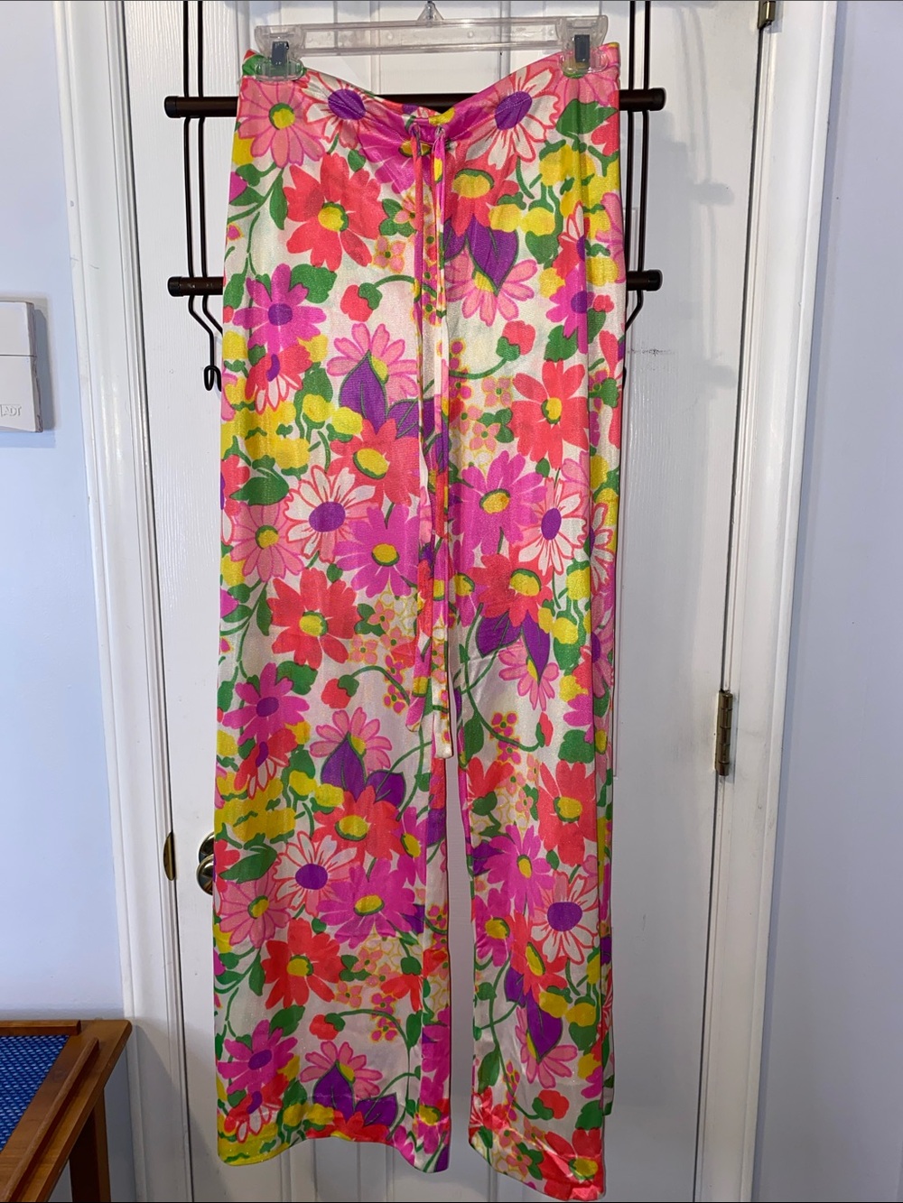 Vintage 70s A California Poppy Floral Beach Pants Wide Leg Palazzo 29" Waist S/M